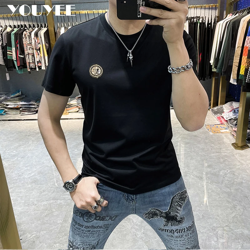 Summer T-shirt Men's Simplicity Embroidery V-logo White Tees