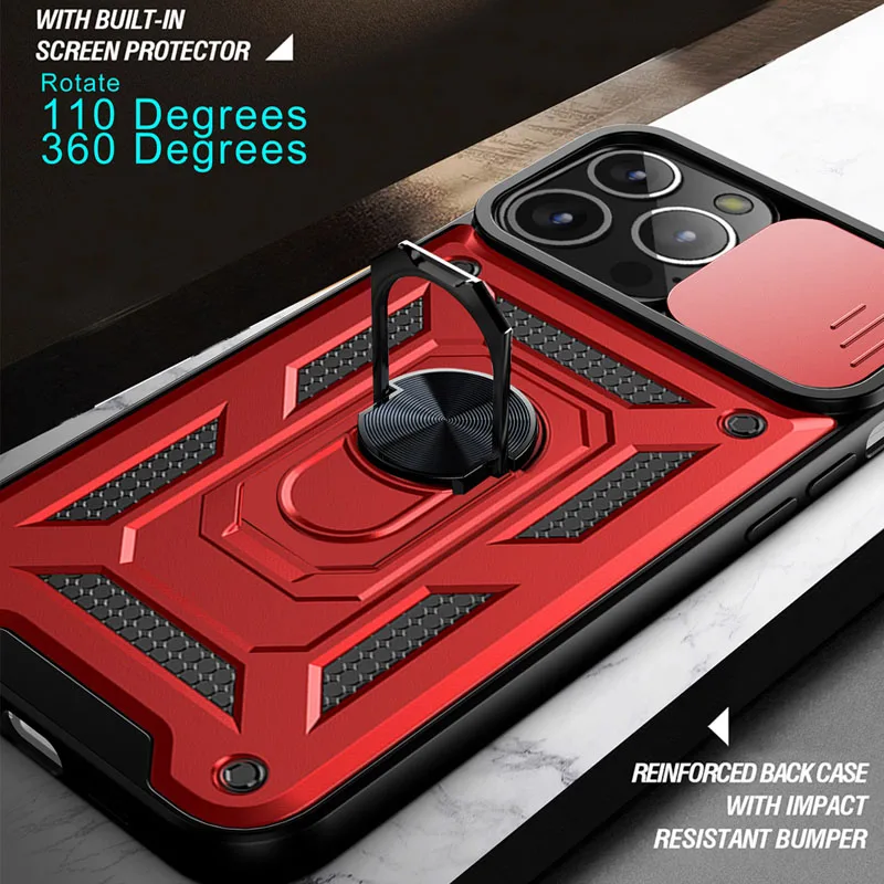 Military Grade Armor Case with Bumpers, Ring Cover, and Slide Camera Lens Protector