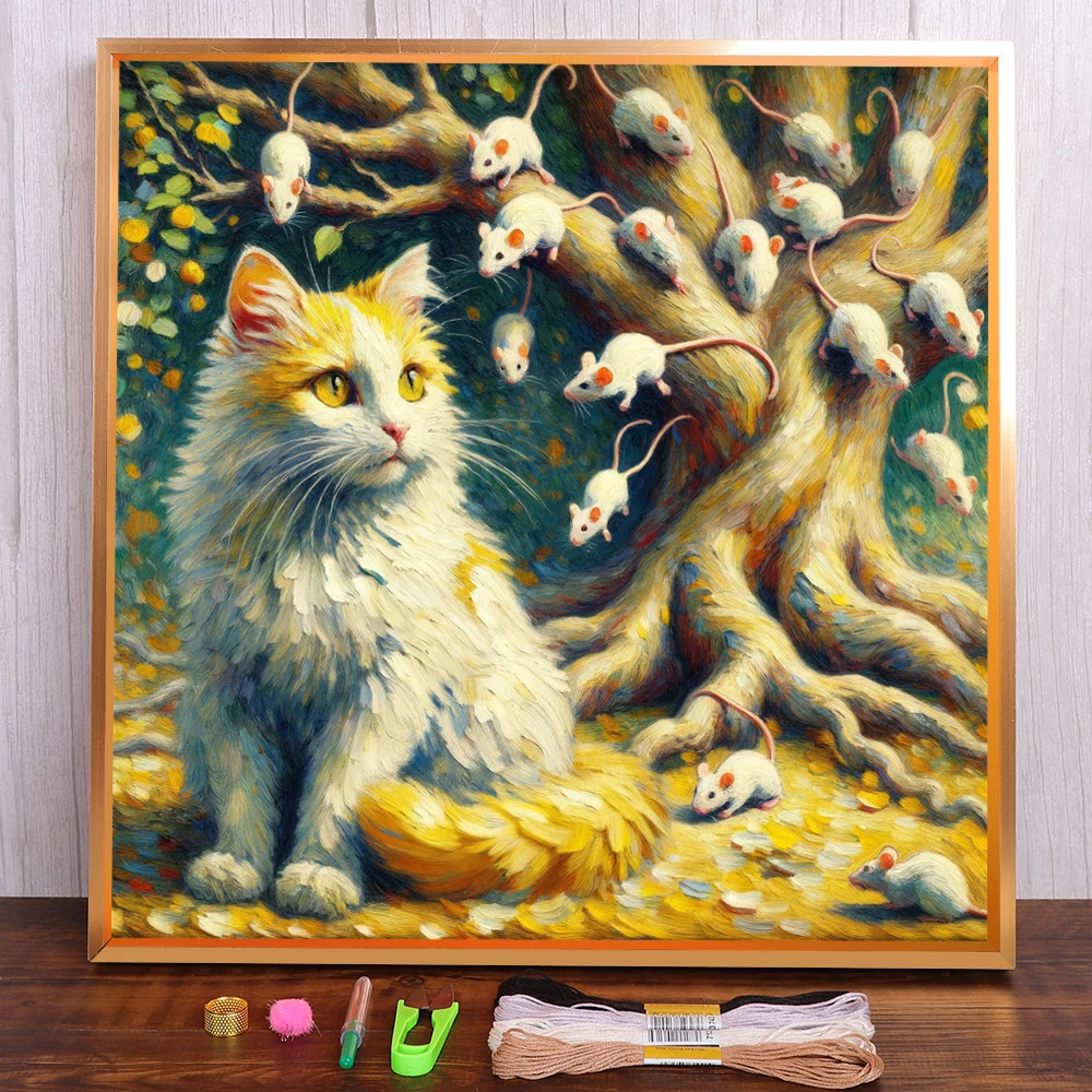 Animal Cat Printed 11CT Cross Stitch Patterns DIY Embroidery DMC Threads Sewing Craft Knitting Hobby Needle Stamped Room Decor