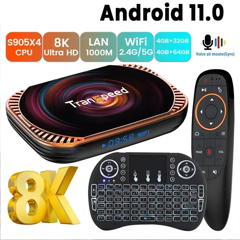 For Xiaomi Amlogic S905X4 8K Android 11.0 TV BOX 2.4G&5.8G Very Fast WiFi 4K Voice Assistant Dual Wifi 32GB 64GB TV Box