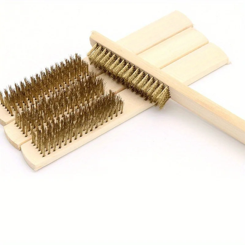 12pcs Wooden Handle Brass Wire Brush Industrial Surface Inner Polishing Grinding Cleaning 6x16 Row Brushes Car Care Tools polishing cleaning tools