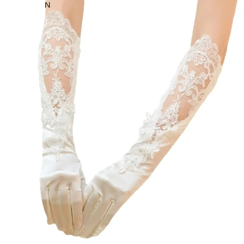 4 Paia Guanti Di Pizzo Da Donna – Bianco E Nero, Con Fiocco E Bordo A Conchiglia, Per Matrimoni, Halloween E Tea Party