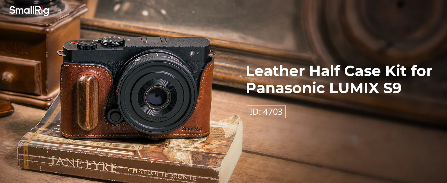 S9 Leather Half Case, Camera Leather Case for Panasonic LUMIX S9 Built-in Wooden