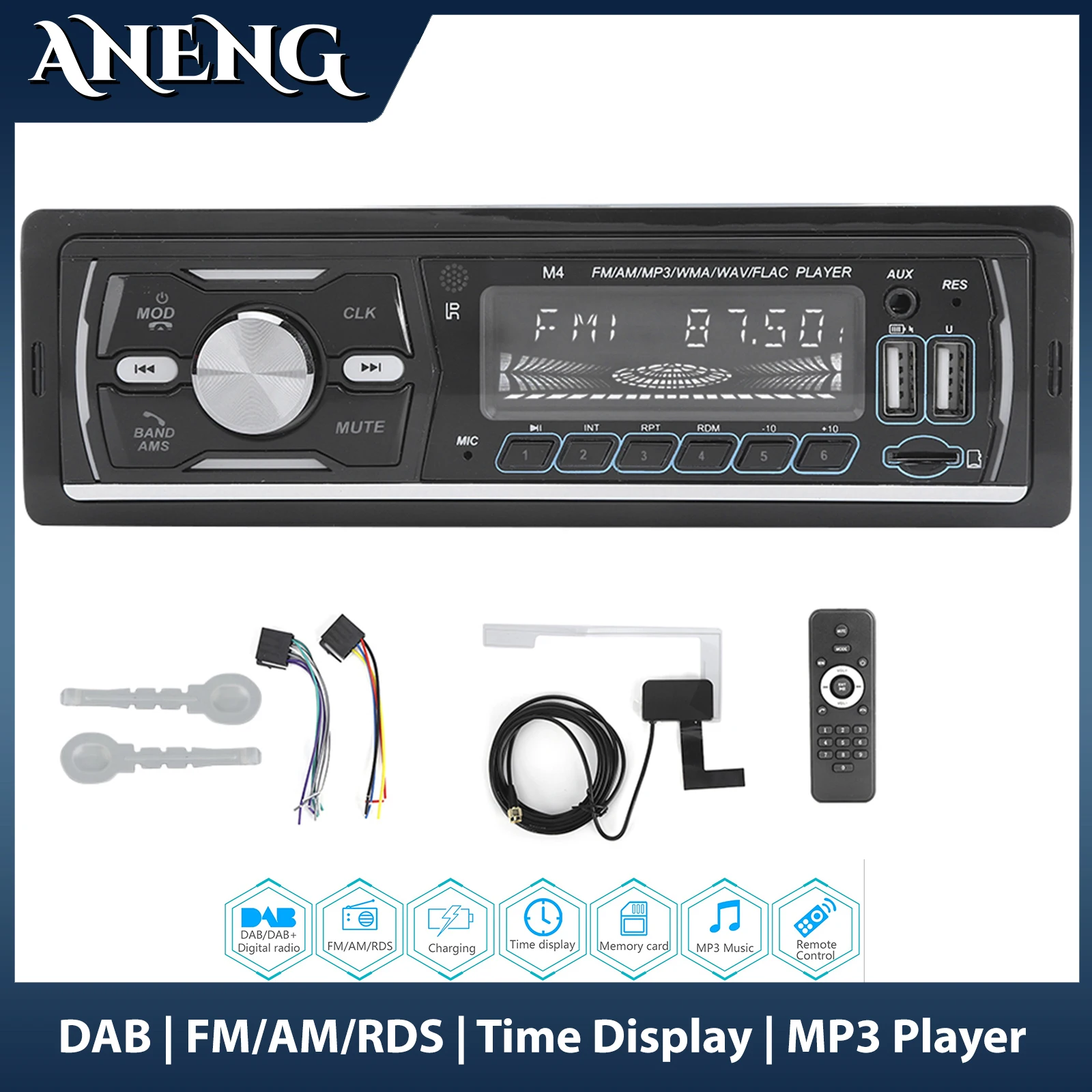 

M4 Car Radio 1 Din RDS FM AM DAB DAB+ MP3 Player USB TF AUX Input Bluetooth Handsfree Radio Auto Stereo Audio Player