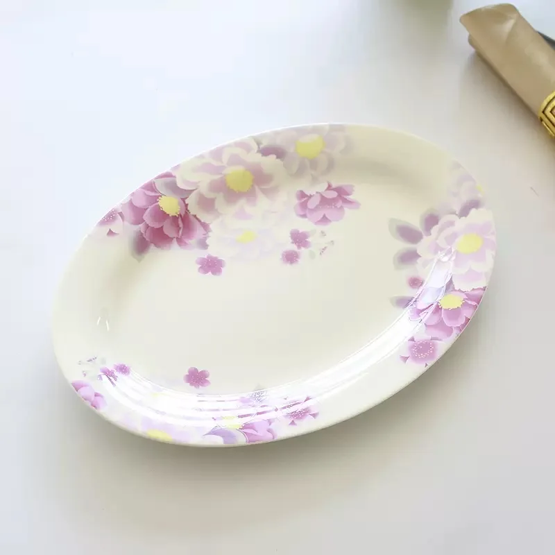 12inch, bone china fish serving plates, pink floral design, oval ceramic catering serving et, porcelain for table
