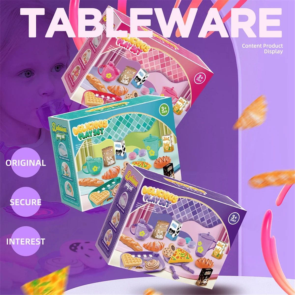 BAAU 33pc Play House Kitchen Toy Set Children Tea Play Set for Kids, Role Playing Toy with Dessert and Tableware