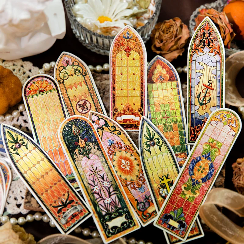 

10Pcs Gold Bronzing Bookmarks Church Colorful Painting Decoration School Supplies Material Paper Handbook Scrapbook 180*50MM