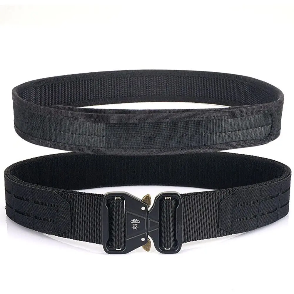 2 Inch Men's Belt Outdoor Black Tactical Belt Oxford Cloth Mountaineering Nylon Wide Waist Work