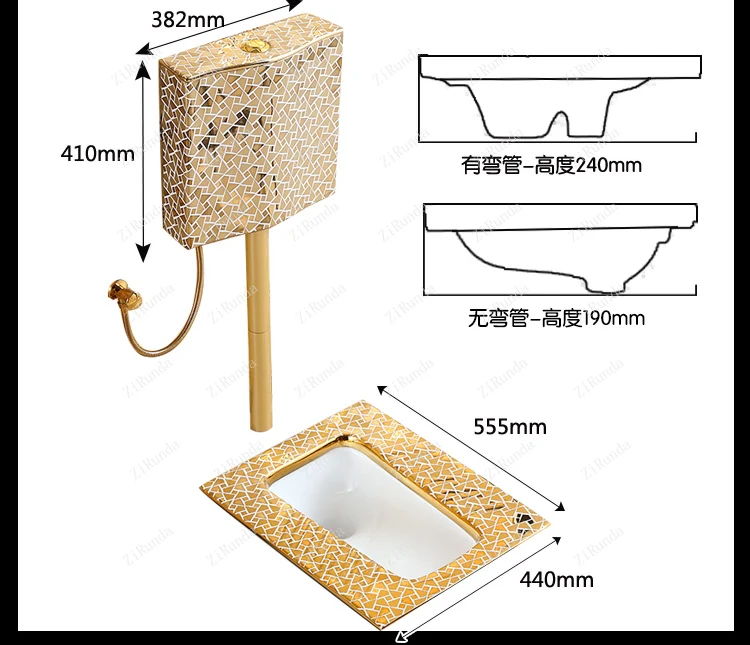 *European Style Golden Squatting Toilet Flush Tank Set, Toilet Basin, Squatting Pit, Toilet Style, Odor Prevention 6
