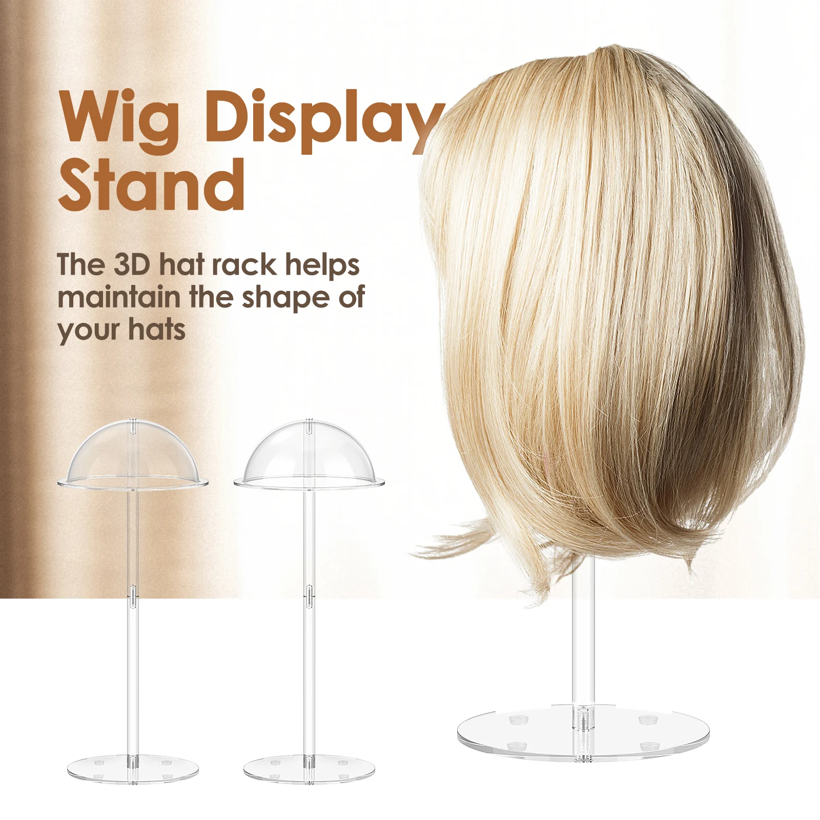 40cm Hat Display Stand Acrylic Clear Domed Baseball Cap Holder with Round Base Wig Display Rack Tabletop Organizer Storage Rack