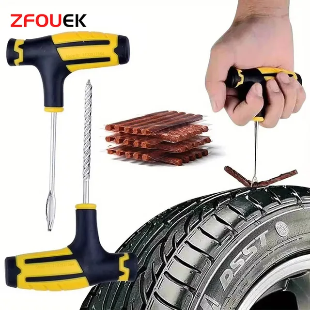 Car Tire Repair Tool Tire Repair Kit Studding Tool Set Auto Bike Tubeless Tire Tyre Puncture Plug Garage Tools with Rubber Strip 1