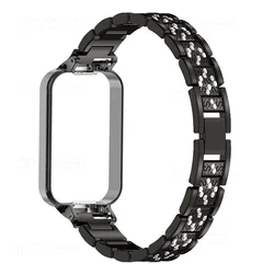 Diamond-Studded Metal Strap with Protective Cover for Mi Band 8 Active (Black)