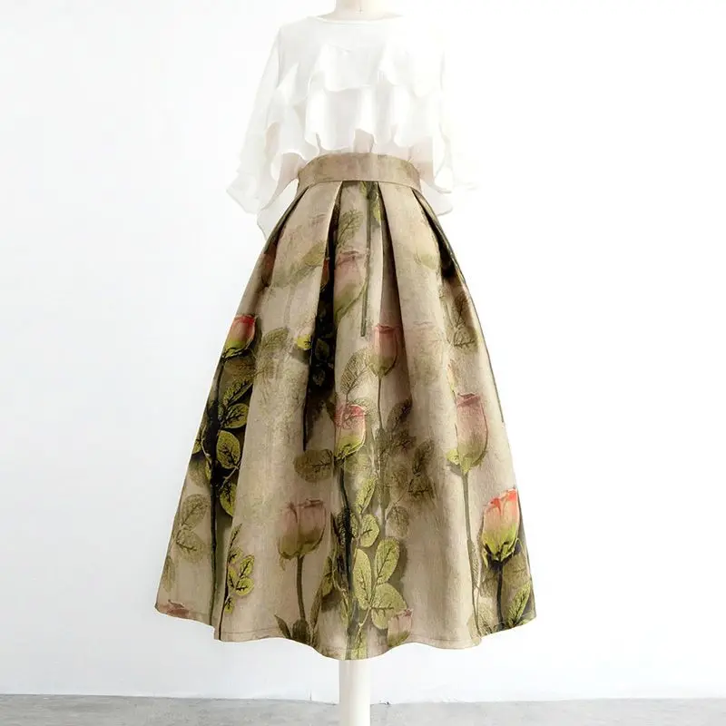 High-End Jacquard Hollow Out Elastic Waist Skirt