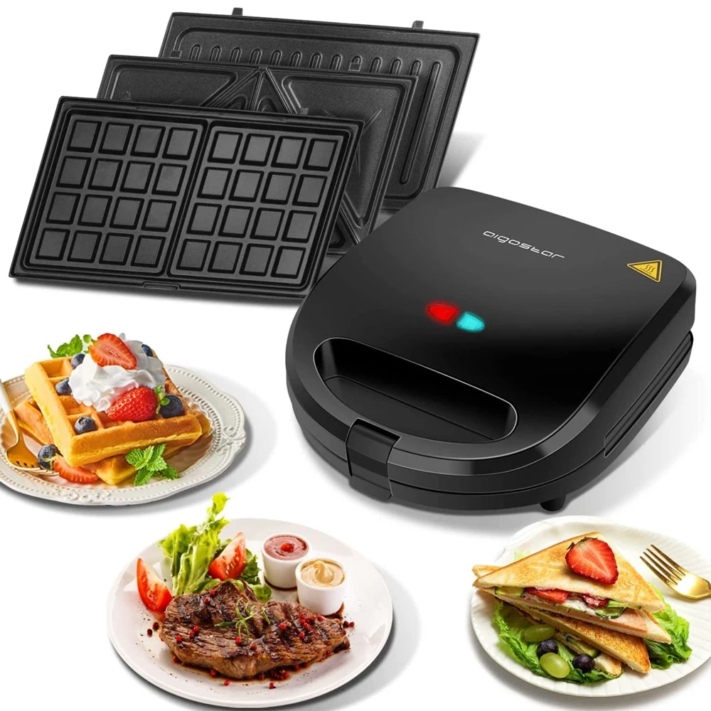 Aigostar rubik 30jvu 750w preto sanduíche fabricante/grill/waffle