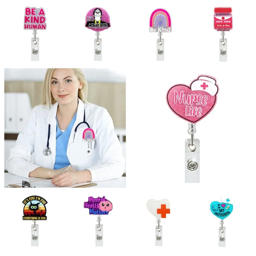 

Cartoon Nurse Retractable Badge Reel Cartoon Glitter Cat Hospital Badge Holder Acrylic Chill Pill Name Card Holder Doctor