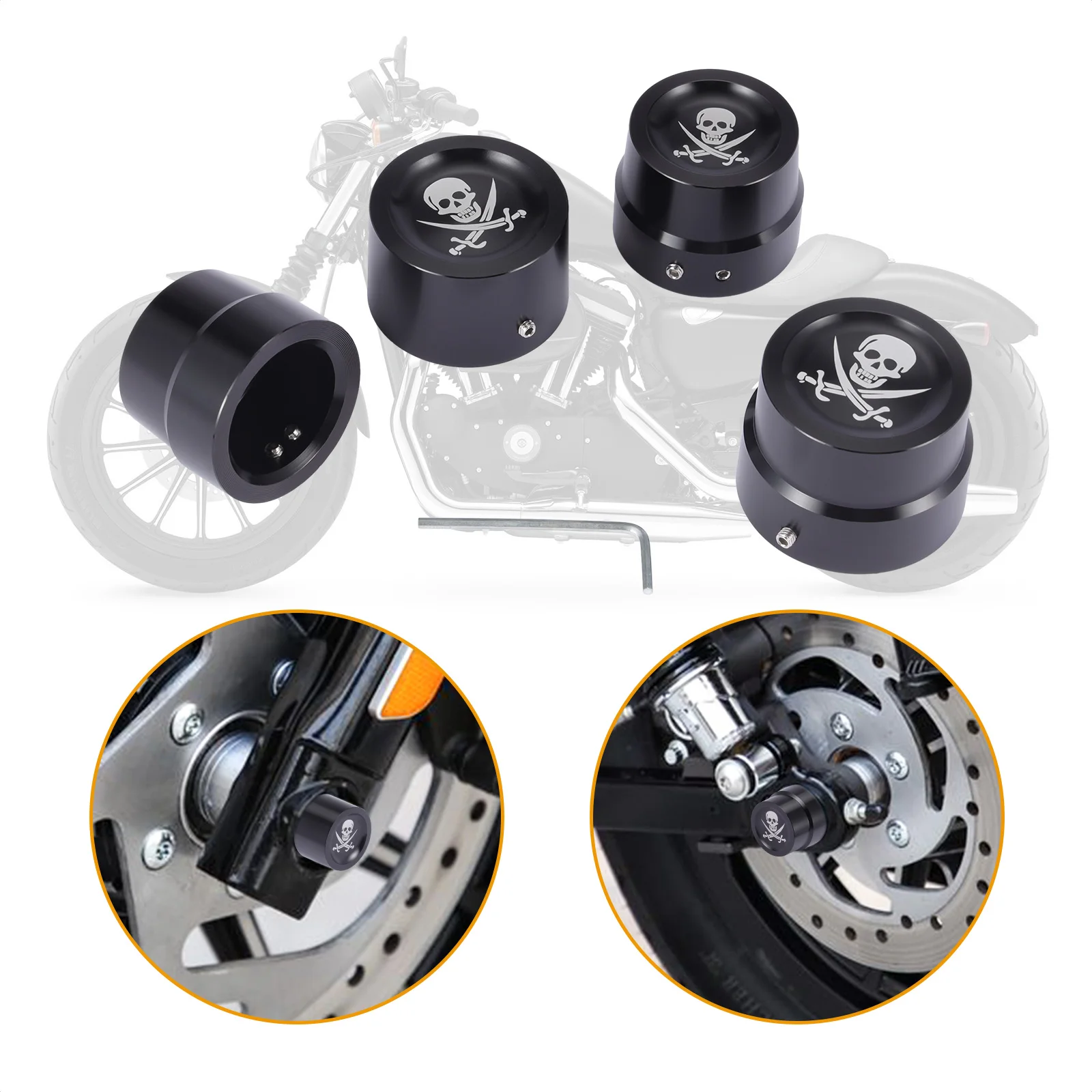 4Pcs Skull Head Style Anteriore Posteriore Axle Nut Cover Cap Per Harley Sportster Xl883 Xl1200 Dyna Touring V-Rod Accessori Moto