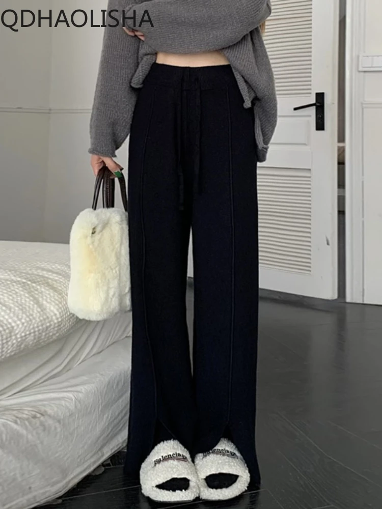 

Women Pants Streetwear Harajuku Autumn Winter Knitwear High Waist Casual Loose Slim Thick Elasticity Baggy Pants Women Clothes