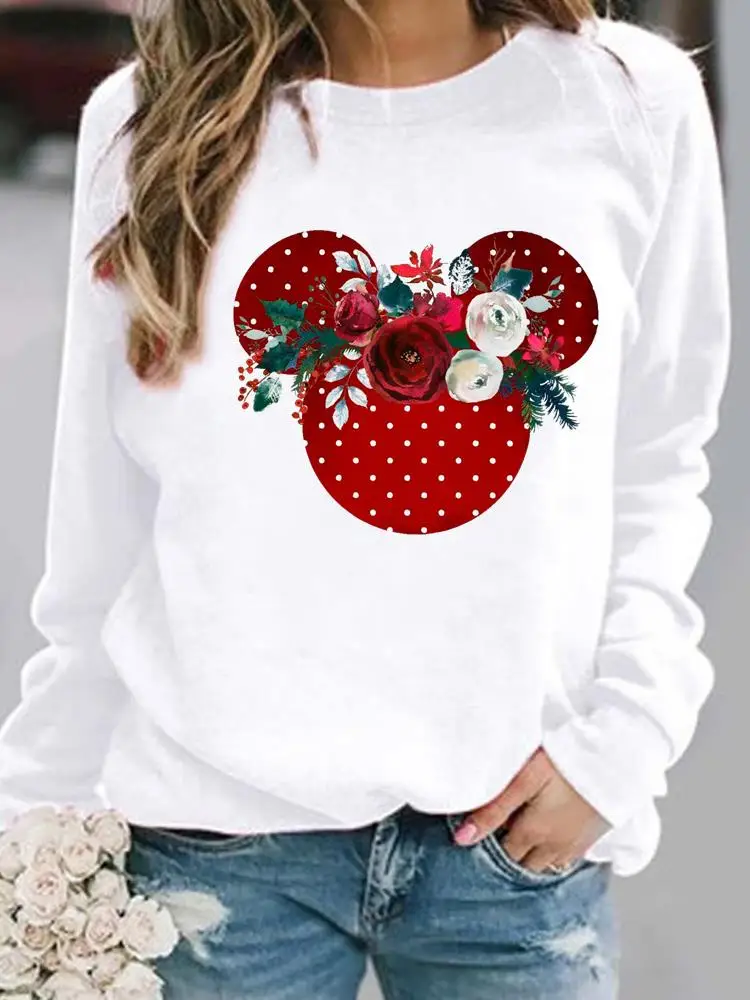 

Happy New Year Merry Christmas Holiday Print Pullovers Women Flower Polka Dots Hoodies Fashion Lady Female Graphic Sweatshirt