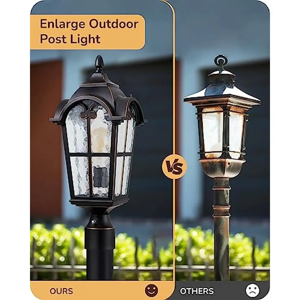 Dusk-to-Dawn Outdoor Post Light Fixture 22" Waterproof With Pier Mount Base Vintage Style Aluminum Glass Pole Lantern Hardwired