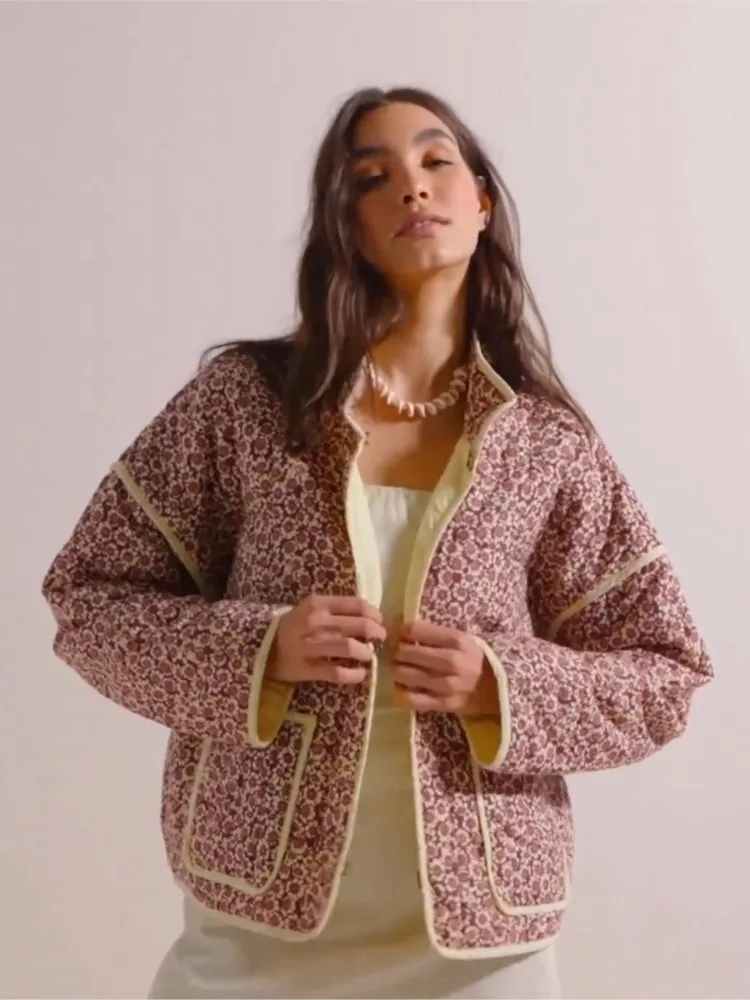 Fashionable Loose Fit Short Printed Cotton Jacket