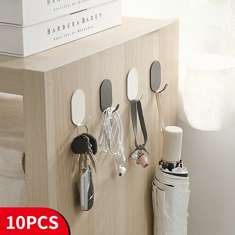 10 Carbon Steel Hooks Punch-free Multi-functional Kitchen Bathroom Strong Paste Stainless Steel Hooks Wall Hanging Home Storage