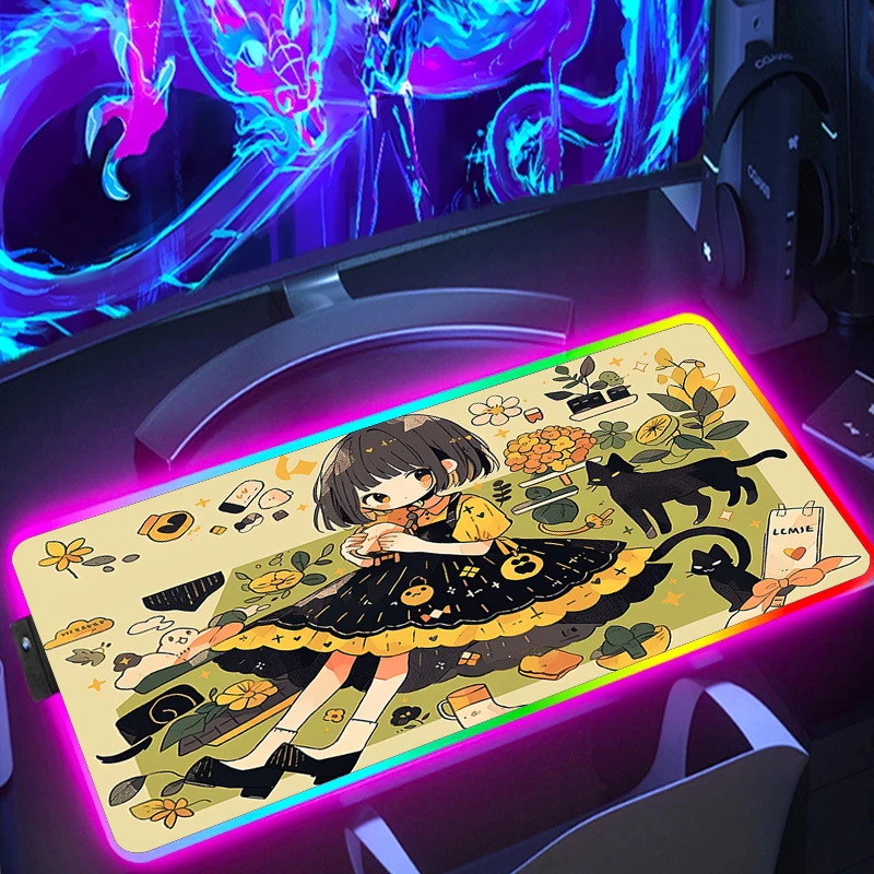 

RGB Oil Painting Mouse Pad Oversized Lock Edge Laptop Keyboard Student Gaming Desk Pad Office Supplies Art Girl Kawaii Deskmat