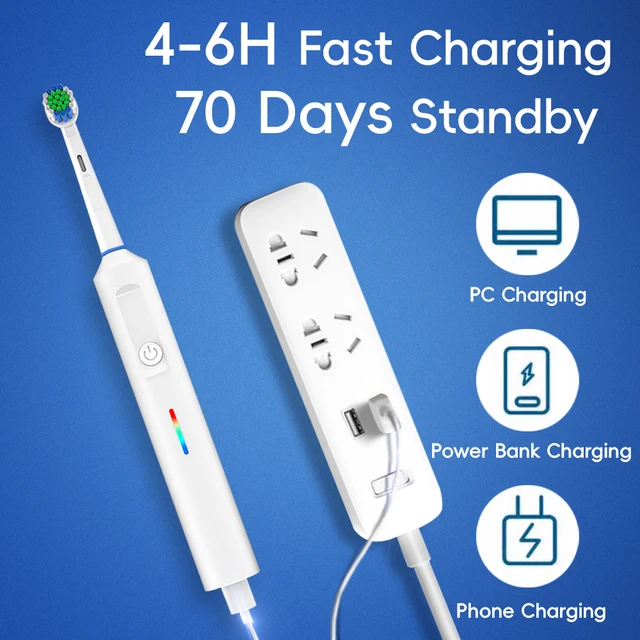 Smart Rotary Electric Toothbrush, Rechargeable Rotating Toothbrushes with 6 Heads, Compatible with Oral B Replacement Brush Head 3