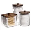 3pcs Swabs Holder Bathroom Container, Storage Box Cotton Ball/Swabs Dispenser, Apothecary Jar Organizer for Storage Wood Lids 1