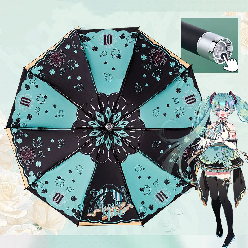 

Kawaii Hatsune Miku Umbrella Sun Umbrella Foldable Automatic Handle Led Lighting Steel Structure Cartoon Girl Festival Gift