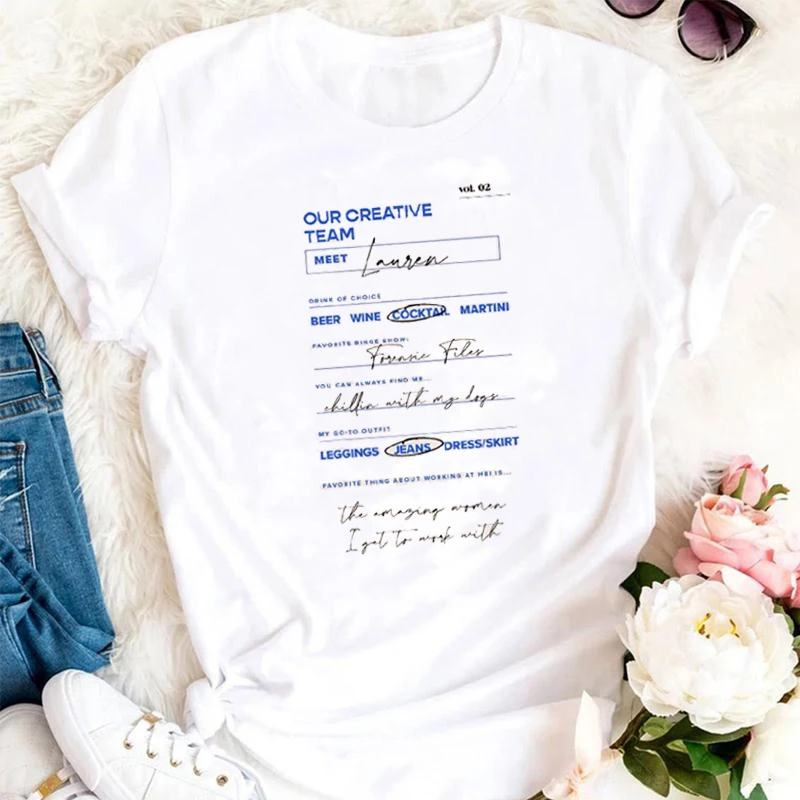 

Ladies Casual Fun Wild 90s Fashion Trend Cartoon Summer Fashion Print White Round Neck Short Sleeve Cute Clothes Top T-shirt.