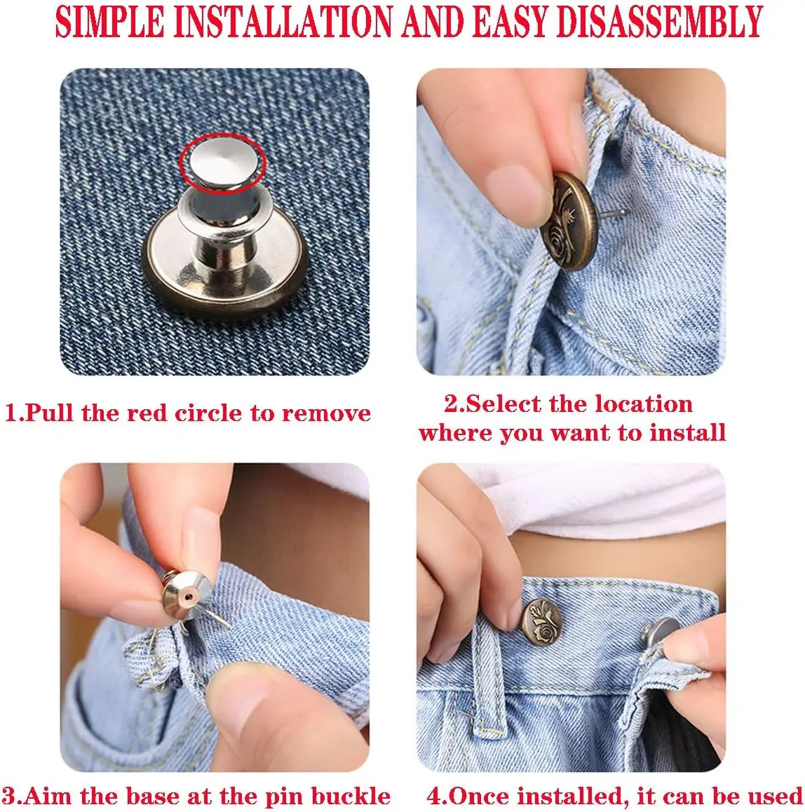 4/8Pcs Adjustable Jeans Button Pins Pant Waist Tightener No Sew Jean Button Pins for Pants Clothing Button Accessories