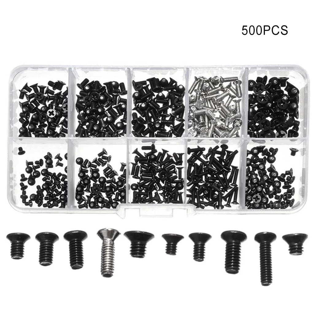 

Black Pan Head Tapping Screws Set M3*6/8/10/12/16/18/20 Carbon Steel laptop computer screw Phillips Screw kit 500 pcs/set