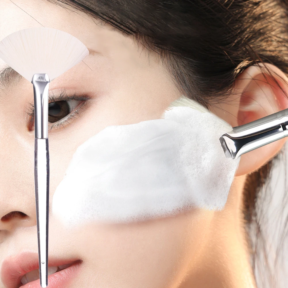 1Pc DIY Face Mask Fan Brush Transparent Handle Facial Soft Applicator Foaming Brush for Clay Masks Body Lotion for Beauty Salon
