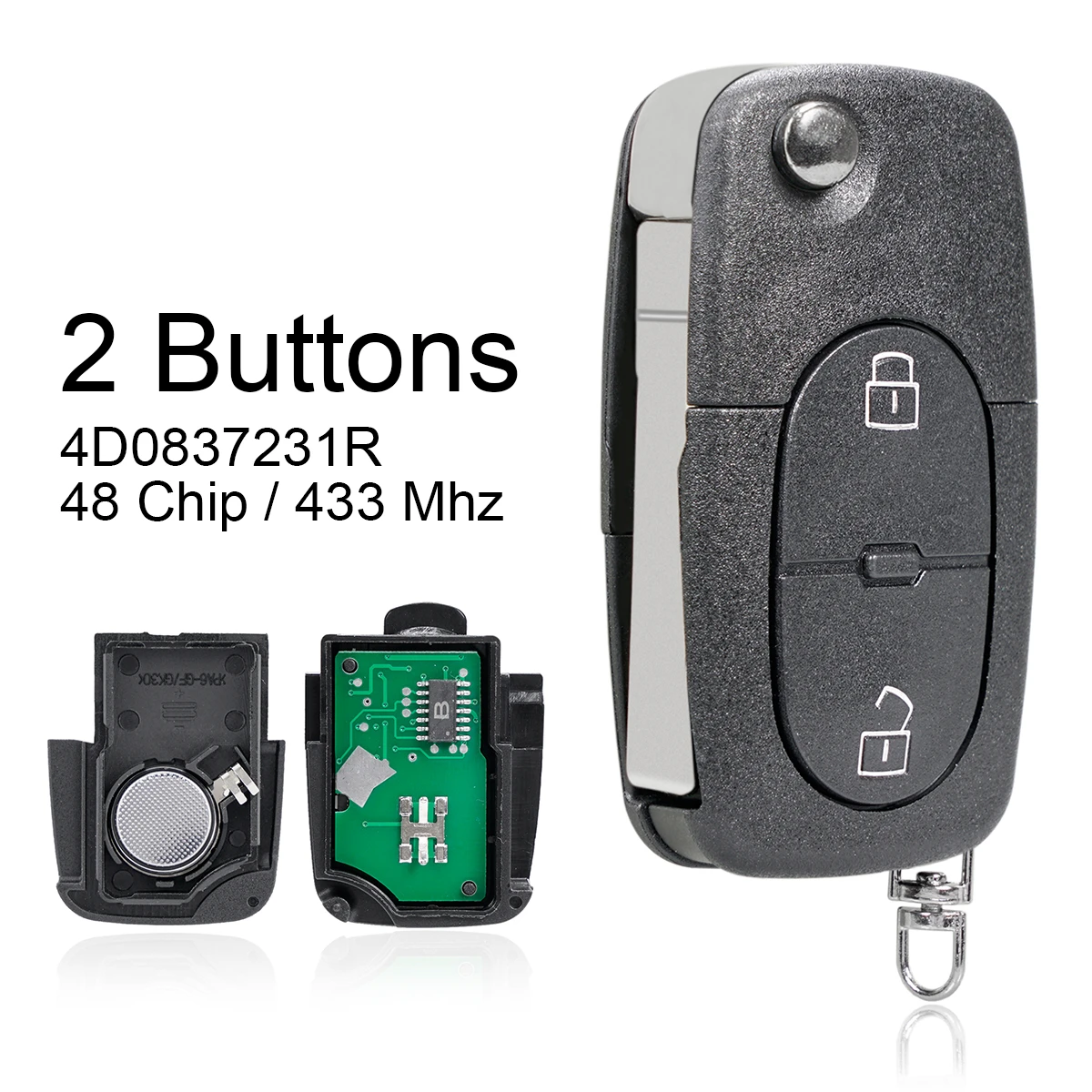 433Mhz 2Buttons Car Remote key with ID48 Chip / 4D0837231R Fit for Au-di A3 A4 A6 A8  B6 car flip folding remote key 433mhz with id48 chip for great wall hover h3 h5 gwm haval h3 h5 steed replacement remote key shell