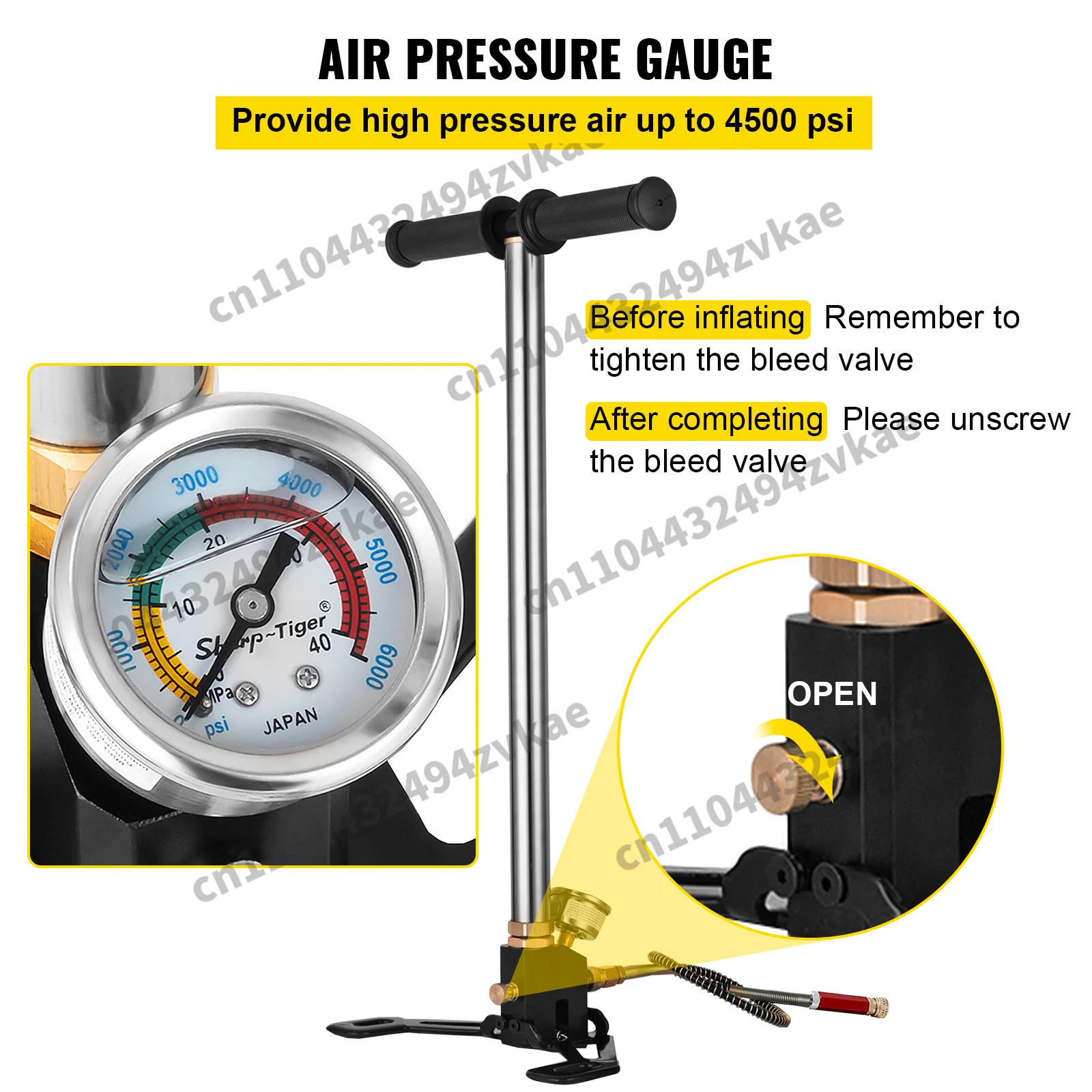 3단계 PCP 펌프 + 압력 게이지 4500PSI 타이어 카약 공기 주입용 에어건 충전용 고압 핸드 펌프