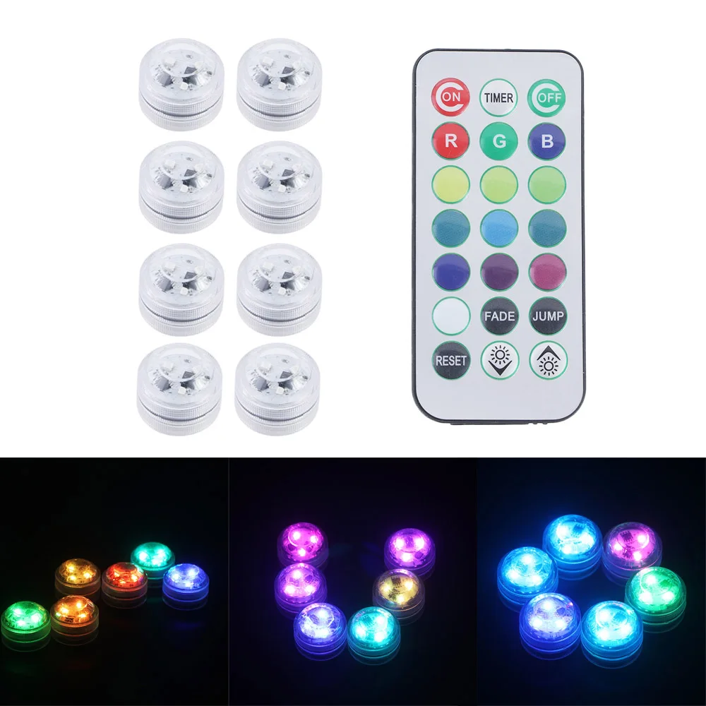 LED Light Remote Control Night Lights For Wedding Tea Light Hot Tub Pond Pool Bathtub Aquarium Party Vase Decor 2