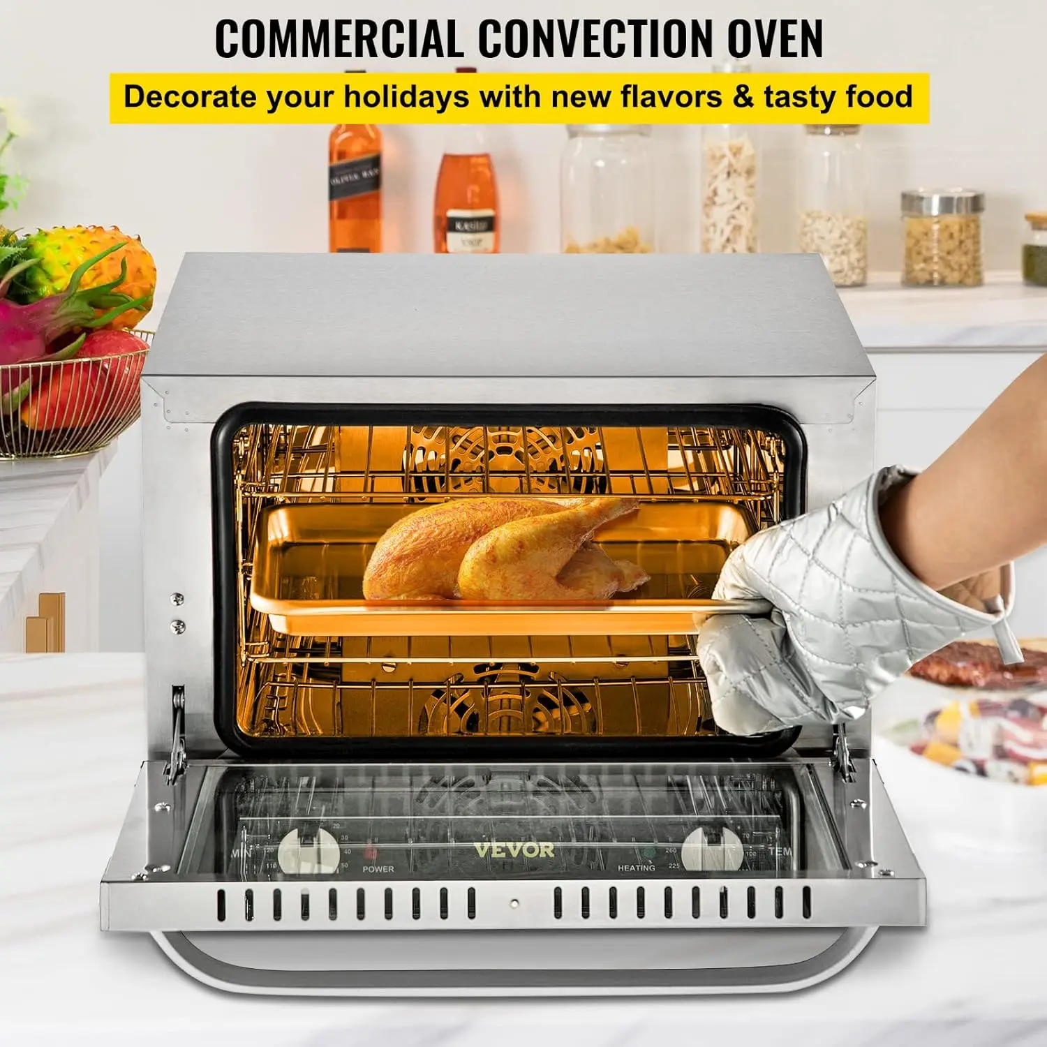 Convection Oven, 21L/19Qt, Quarter-Size Conventional Oven  , 1440W 3-Tier Toaster w/Front Glass Door, 2