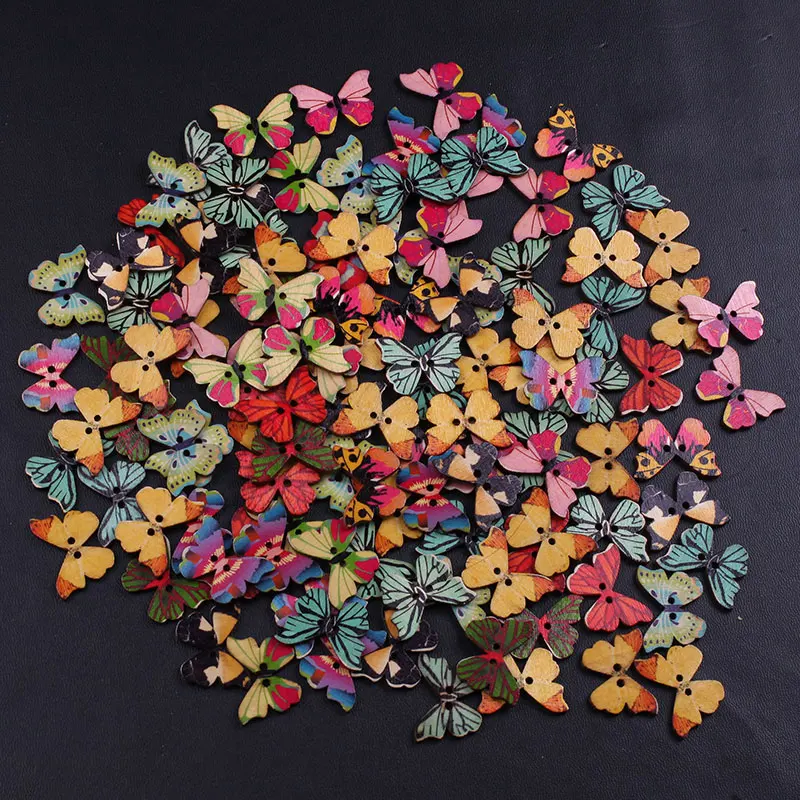 

ZOTOONE Wooden Sewing Buttons Scrapbooking Colorful Butterfly Mixed Random Two Holes Pattern 28x21mm DIY for Child Girl A