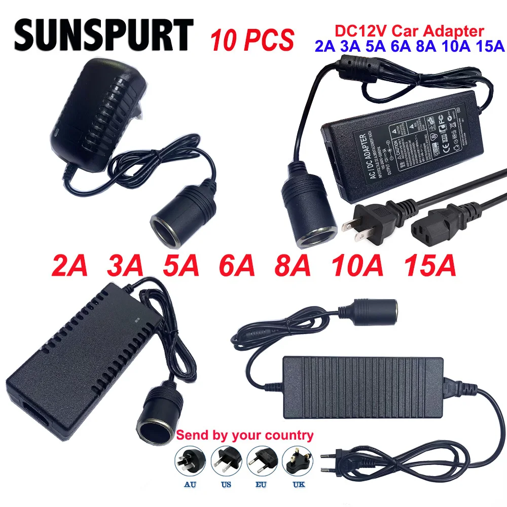 AC110-220V to DC 12V 2A 3A 5A 6A 8A 10A 15A Adapter Power Supply Cigarette lighter Converter inverter 12 V Volt for car air pump