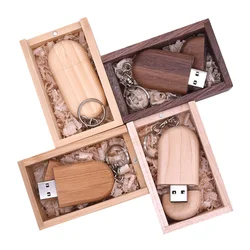 Fashion Maple USB Wooden Box Walnut Pendrive with Key Chain Usb Flash Drive 4GB 8GB 16G 32GB Usb Stick 2.0 Wedding Memory Gift