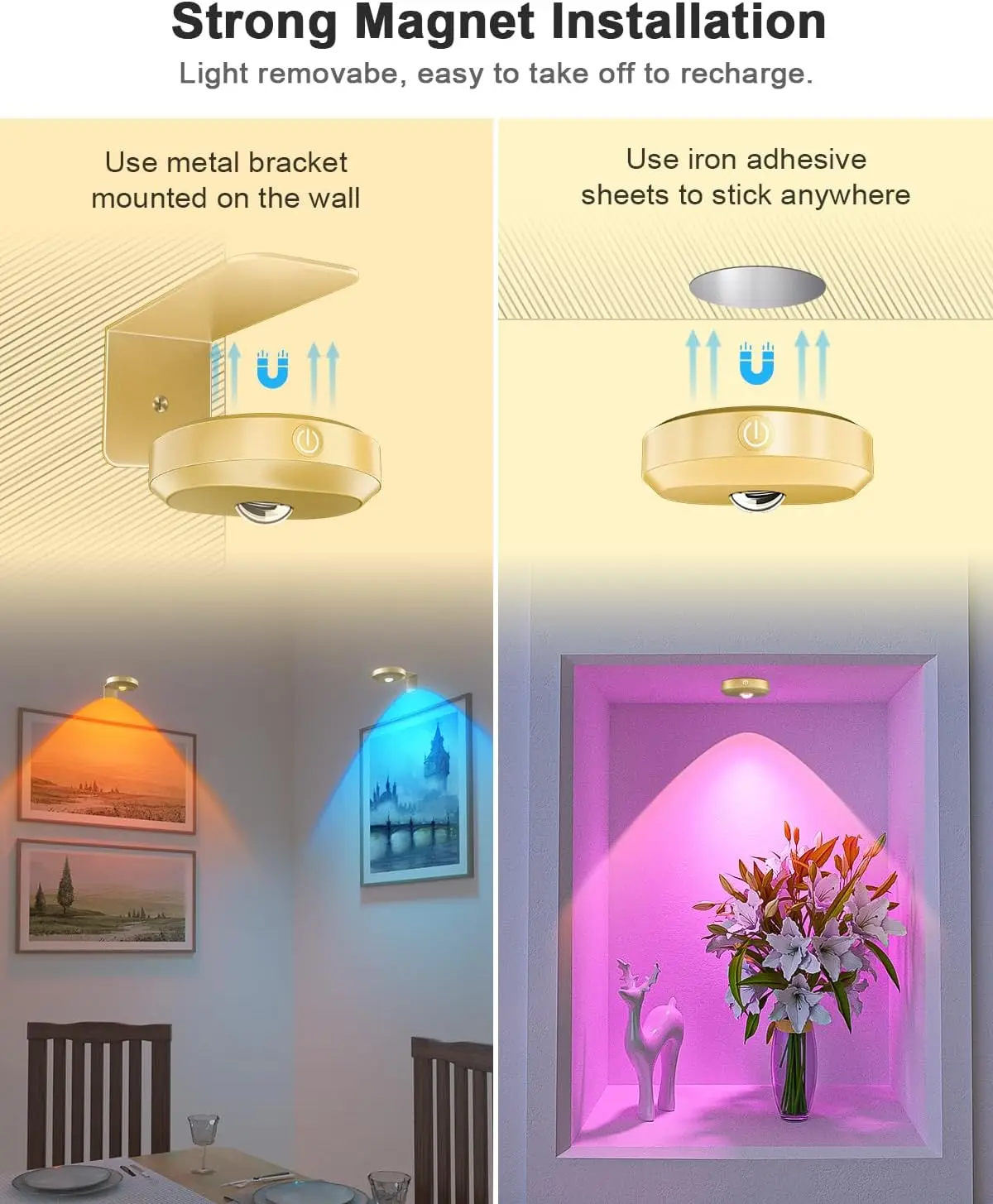 Wireless Picture Lights for Wall Puck Light with Remote 1200mAh Rechargeable Battery Art Display Light for Painting 3 PCS