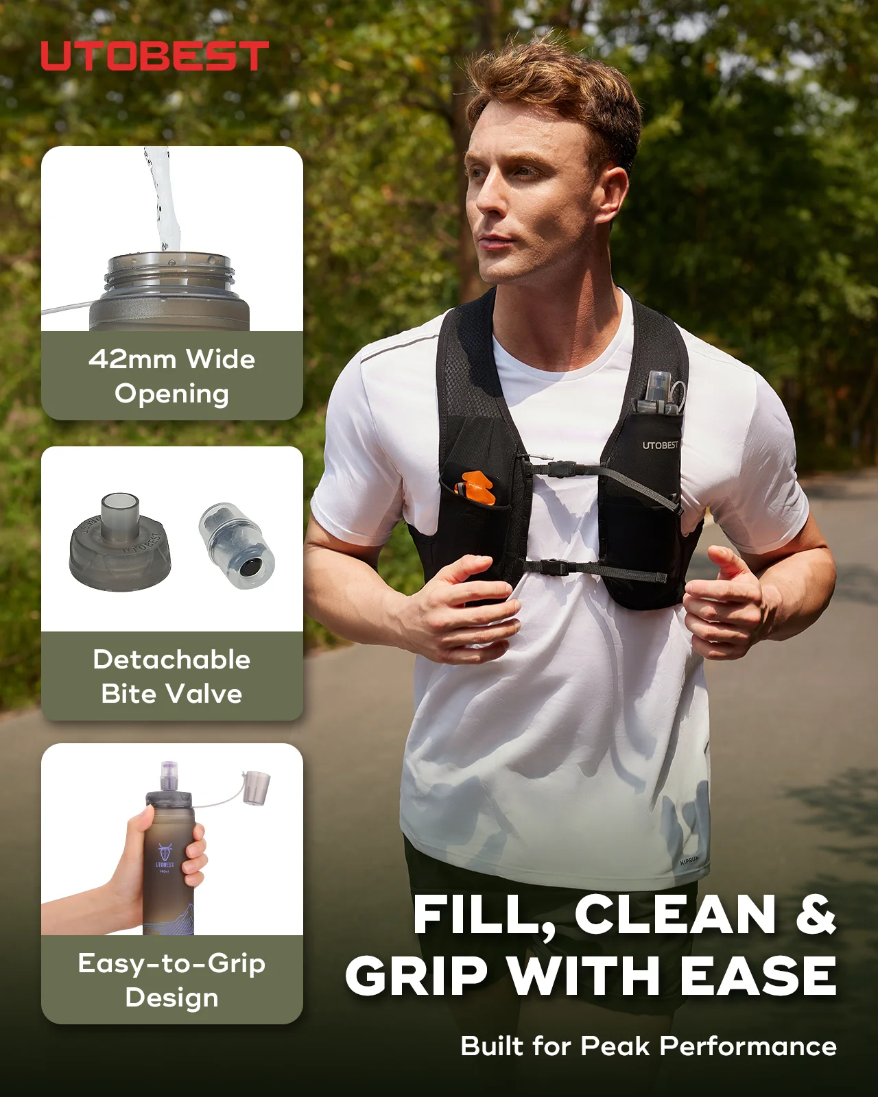 Sports Water Bottle Portable Water Bottle Sports Water Bag 150ml/200ml/500ml Soft Flask Foldable TPU Water Bottle Outdoor Hiking Running Cycling