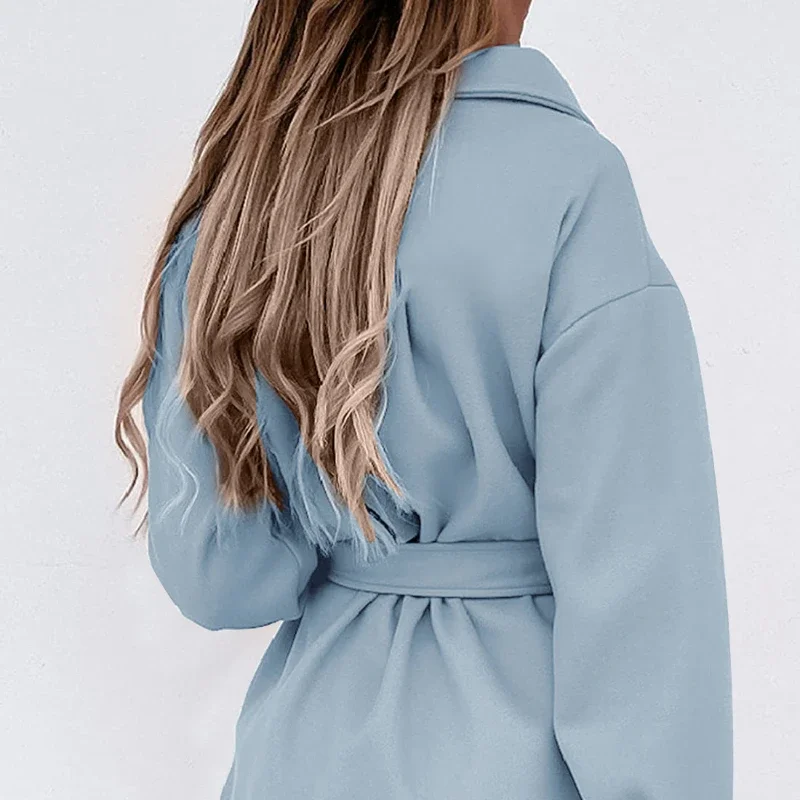 Autumn and Winter New 2024 Products Ladies Lapel Long-sleeved Single-breasted Lace Woolen Mid-length Coat Trendy Casual Jacket