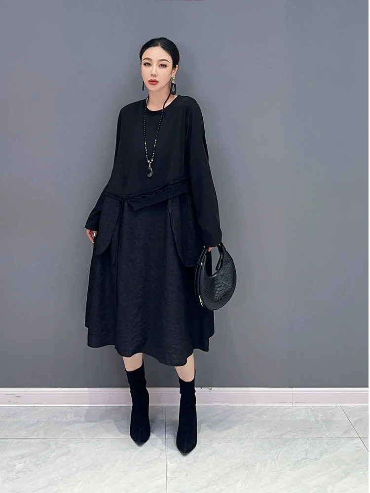 

2023 autumn new women's dress Knitted sweater patchwork skirt elegant casual comfortable loose plus-size women's dress