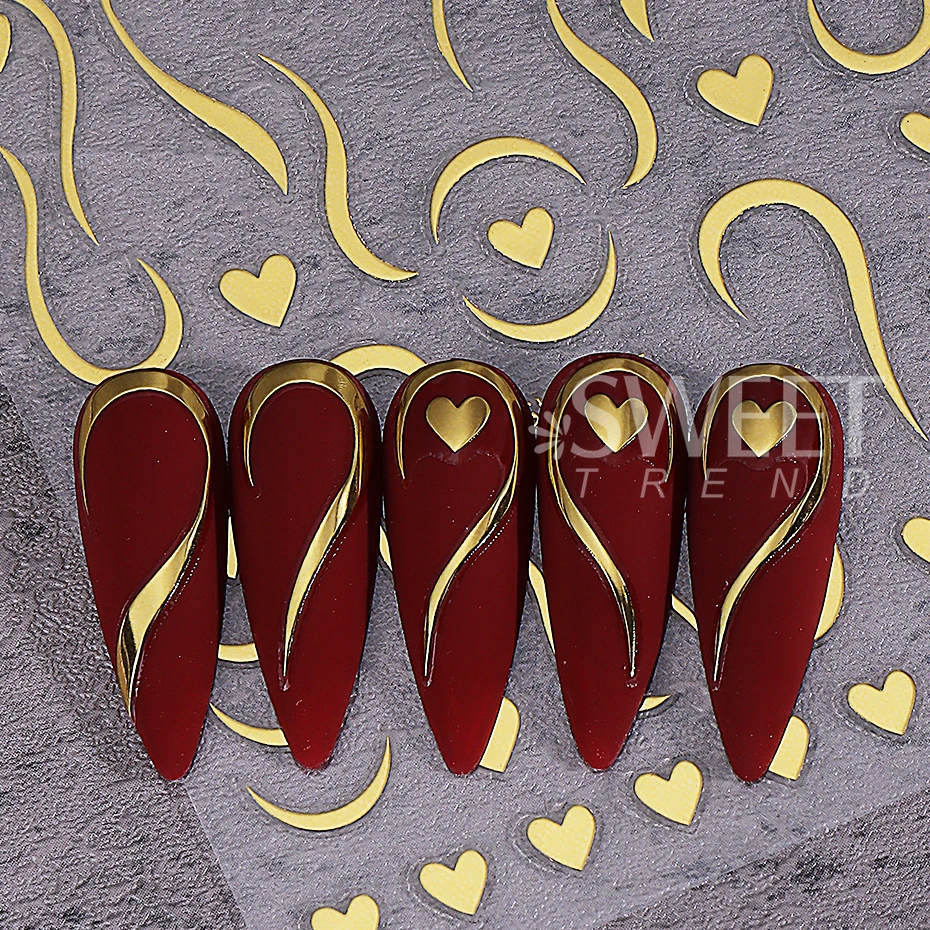 2/3pcs Valentine's Day Nail Stickers 3D Bronzing Lines Love Heart French Design Nail Decals DIY Adhesive Sliders Manicure Decor