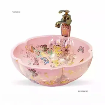 กลีบพิเศษรูปเคาน์เตอร์อ่างล้างหน้าเซรามิค Art อ่างล้างหน้ายุโรปอ่างล้างหน้าในครัวเรือนห้องน้ําอ่างล้างหน้าห้องน้ําอ่างล้างจาน e 1