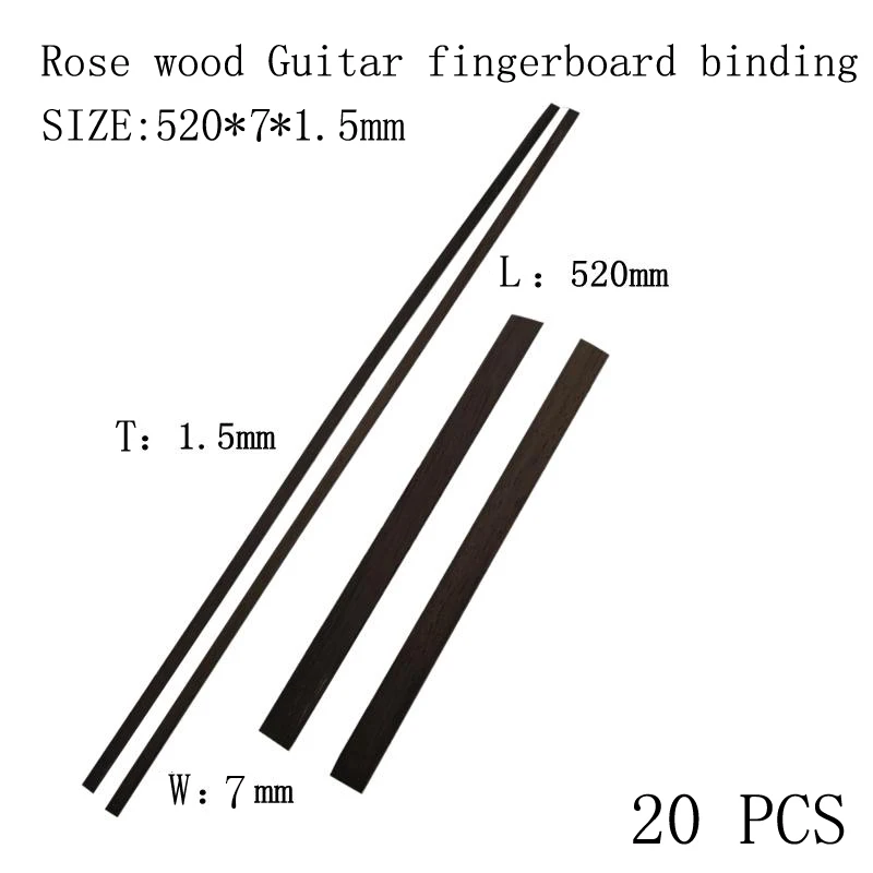Guitar Tool 20 pcs 520*7*1.5mm Guitar Binding Fingerboard Banding Solid Wood