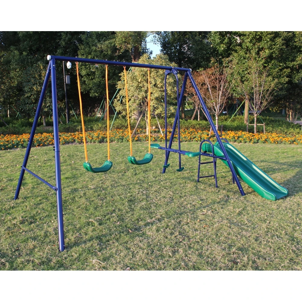 A-Frame Metal Swing Set w/ Slide (Blue, Green, Orange) 3
