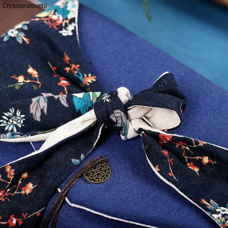 Vintage Printing Cotton And Linen Tea Cozies Portable Travel Kung Fu Tea Set Storage Teapot Teacup Tray Accessory Hand Bag