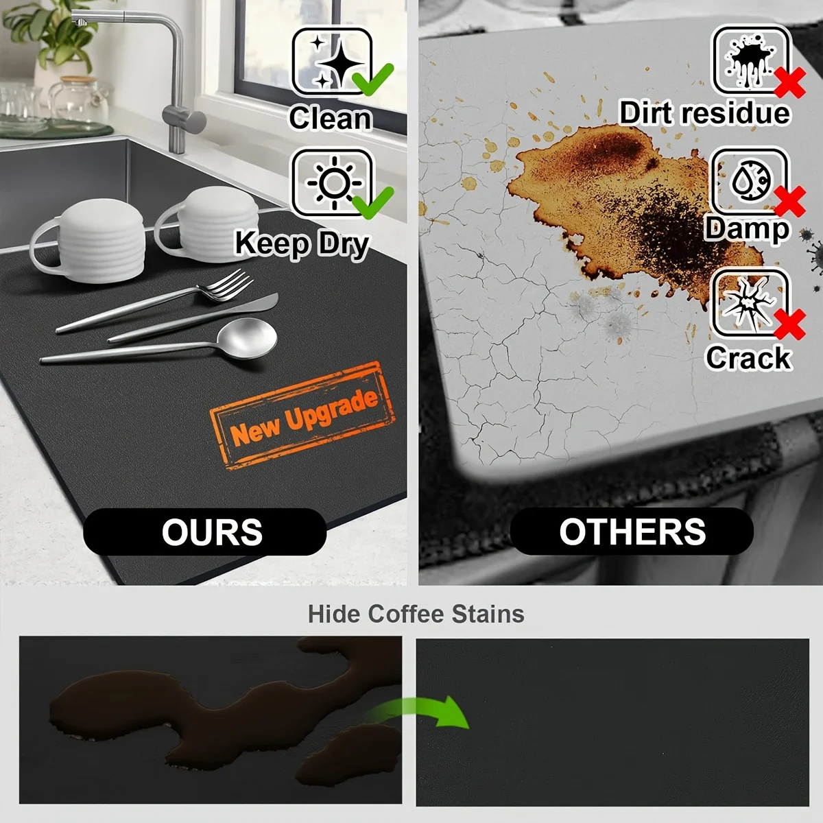 1pc-Pu Leather Countertop Draining Mat Kitchen Bar Drain Pads Absorb Water And Dry Quickly For Washstand Bathroom Floor Mats